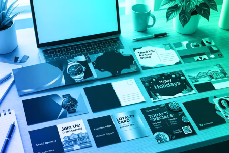 10 different types & examples of postcards for your brand Examlpes of postcards on a table
